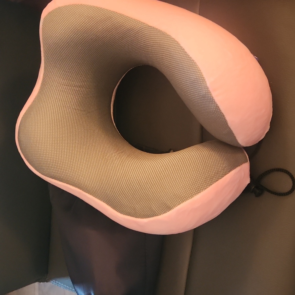 Pink Travel Pillow with Black Pouch